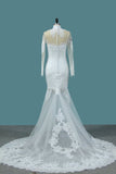 2024 Mermaid Wedding Dresses High Neck Long Sleeves Tulle With Applique PDZ7GDAT