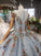 Ball Gown Blue Cap Sleeve Long Prom Dresses Lace up Beads Quinceanera Dresses