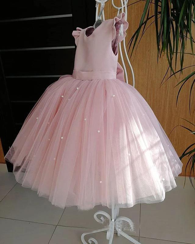 Lovely Pretty Pink Round Neck Tulle Flower Girl Dresses, Cheap Wedding Little Girl STK15258