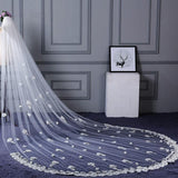 3M Tulle Ivory Wedding Veils with Appliques, Fashion Hand Made Flowers Wedding Veils STK15544
