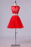 2024 Homecoming Dresses Scoop Tulle Mini With Beading & Applique Two P1R3TR4L