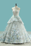 2024 Wedding Dresses High Neck Court Train Tulle With Applique Lace PMBFGB1J