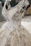 2024 Champagne Wedding Gown V Neck Royal Train Handmade Beading Lace P8D2ABGJ