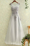 2024 Tulle With Applique A Line Prom Dresses Scoop PZZMK973