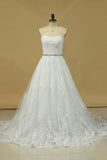 2024 Scalloped Neck Wedding Dresses Tulle With Applique And P515RY72