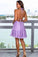 A-line V-Neck Backless Knee Length Lavender Halter Ruched Short Homecoming Dress