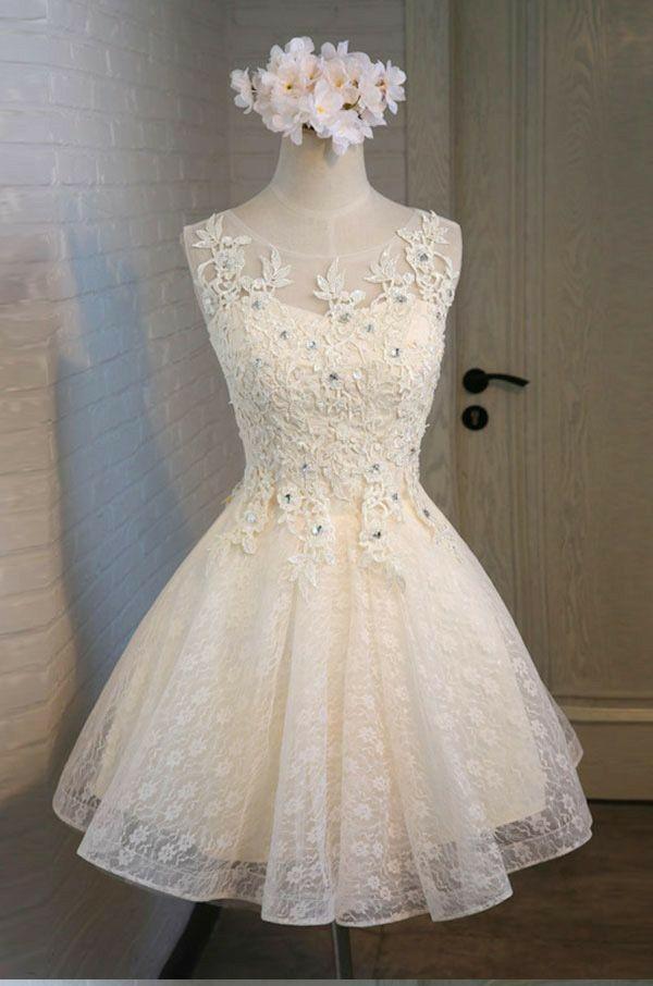 Cute A Line Lace Appliques Scoop Lace up Sequins Knee Length Homecoming Dresses