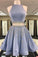 Unique Two Pieces Rhinestone Halter Open Back Short Party Dress Homecoming Dresses