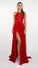 A Line Red Chiffon Halter High Slit Backless Lace Long Cheap Prom Dresses