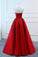 A Line Red Strapless Sweetheart Prom Dresses Satin Long Cheap Quinceanera Dresses