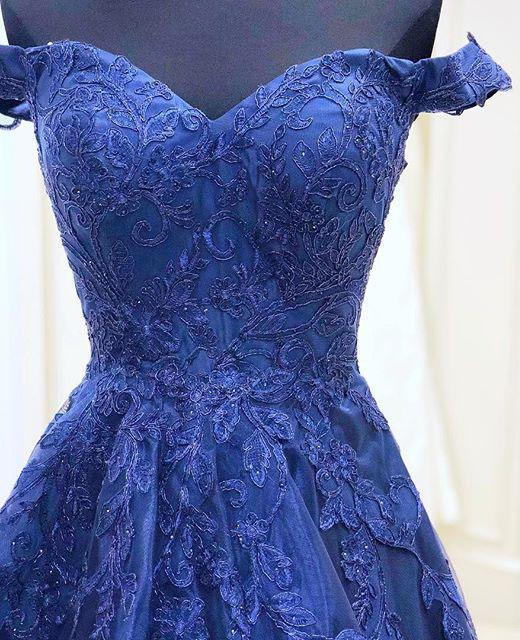 A Line Royal Blue Lace Appliques Sweetheart Beads Long Cheap Prom Dresses with Tulle