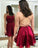 A Line Satin Spaghetti Straps Burgundy Homecoming Dresses Above Knee Short Prom Dresses
