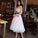 A Line Spaghetti Strap Tea Length Pearl Pink Tulle Prom Homecoming Dress With Beads