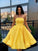 Simple Strapless Yellow Satin Ball Gown Short Homecoming Dresses Cocktail Dresses