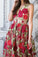 A Line V Neck Red Floral Boho Prom Dress Elegant Long Evening Dresses