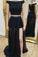 A line Two Piece Detachable Black Prom Dresses Sequin Short Sleeves Chiffon Formal Dress