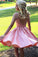 A-Line Round Neck Sleeveless Beading Pink Open Back Short Homecoming Dresses
