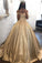Ball Gown Champagne Gold Satin Quinceanera Dresses Appliques Lace Prom Dresses