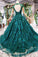 Ball Gown Green Court Train Scoop Lace Appliques Cap Sleeves Lace up Prom Dresses