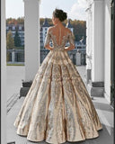 Ball Gown Long Sleeve Lace Appliques Prom Dresses Beads Long Wedding Dress