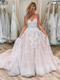 Ball Gown Pink Spaghetti Straps Sweetheart Wedding Dresses Tulle Bridal Gown