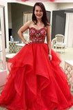 Ball Gown Sweetheart Strapless Embroidery Red Prom Dresses Long Party Dresses