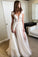 Cap Sleeve Deep V Neck Prom Dress with Appliques Backless Split Wedding Dresses