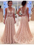 Charming A Line V Neck Prom Dresses Lace Party Gown