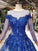 Charming Long Sleeve Round Neck Tulle Blue Beads Ball Gown Prom Dresses with Lace up