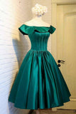 Chic Green Off the Shoulder Short Prom Dresses Lace up Satin Homecoming Dresses