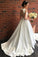 Chic Ivory Satin V Neck Wedding Dresses Open Back Modest Ball Gown Wedding Dress