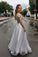 Chic Sliver Beaded Off the Shoulder Long Prom Dresses V Neck Tulle Dance Dresses