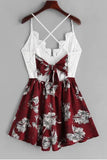 Cute A Line Spaghetti Straps V Neck White Lace Homecoming Dress Floral Print Cocktail Dress