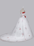 Stunning Ball Gown Strapless Wedding Dress with Embroidery Handmade Flower Lace-up