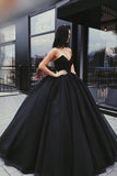 Black Sweetheart Ball Gown Beaded Princess Cheap Strapless Prom Quinceanera Dresses