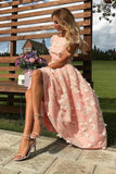 Elegant Scoop A Line Cap Sleeve Pink Homecoming Dresses with Flowers Prom Dresses