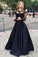 Black two pieces long sleeve prom dress A-line lace two pieces long prom dress grad dresses