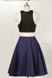 Straight Two Piece Jewel Sleeveless Knee-Length Black Homecoming Dresses