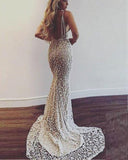 Gorgeous Deep V-Neck Spaghetti Straps Sleeveless Mermaid Long Prom Dresses