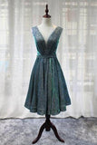 Gorgeous V Neck Knee Length Bridesmaid Dress Lace up Sequin Homecoming Dresses