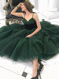 Green Spaghetti Straps Homecoming Dresses Tulle Cheap Fashion Short Prom Dresses