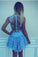 Cute A Line High Neck Blue Lace Appliques Illusion Short Cheap Homecoming Dresses