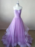 Hot Sale Charming Sweetheart A-line Tulle Floor Length Strapless Sleeveless Evening Dresses