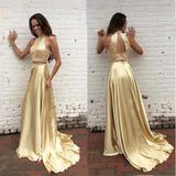 New Arrival Gold Two Pieces High Neck Pretty Sparkly Evening Party Prom Dress