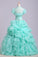 Ball Gown Sweetheart Organza Beads Lace up Ruffles Tiffany Blue Prom Quinceanera Dresses