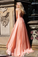 Cheap A line Sleeveless High Neck Open Back Cap Sleeve Chiffon Coral Prom Dresses