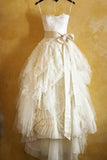 Cheap Lace Sash Spaghetti Straps Scoop Ivory Ball Gown Open Back Tulle Wedding Dress