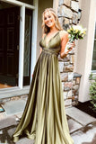 Affordable Simple Cheal Long V-neck Prom Dresses For Teens Party Gowns