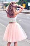 Spaghetti Straps Two Piece Blush Pink Short Homecoming Dresses