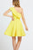 One Shoulder Yellow Satin Ruffled Above Knee Short Prom Dresses Formal Dresses
